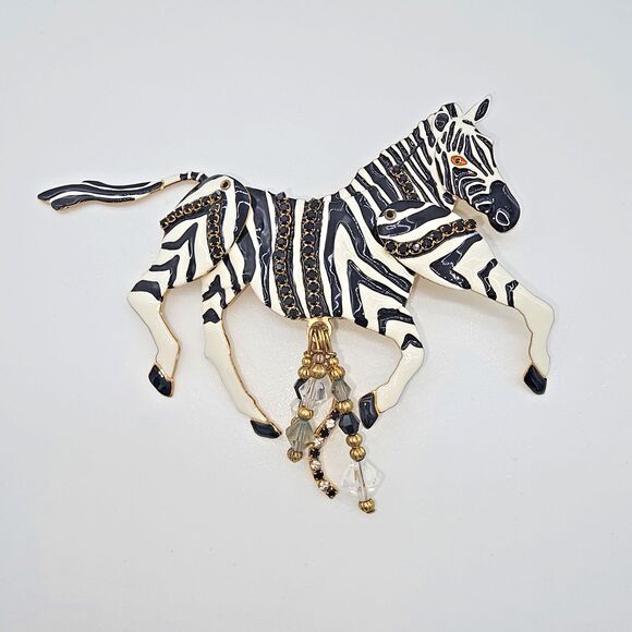 Lunch at the Ritz Zebra Brooch Vintage LATR 2Go Articulated Crystal Safari Pin - Picture 3 of 14